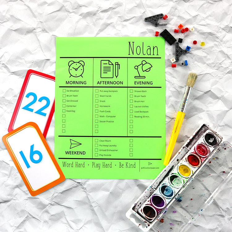 Print our editable chore chart on your kids favorite color of paper and let them use stickers to track their progress. Getting organized has never been so easy.